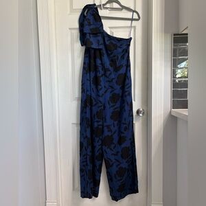 Kate Spade x Target Classic Rose Blue Black One-Shoulder Jumpsuit Linen Size 14